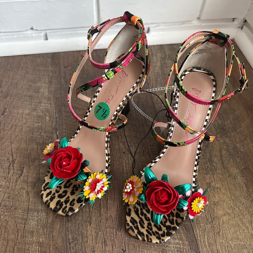 Animal Print Floral Spring Heels Pumps Strappy Sandals